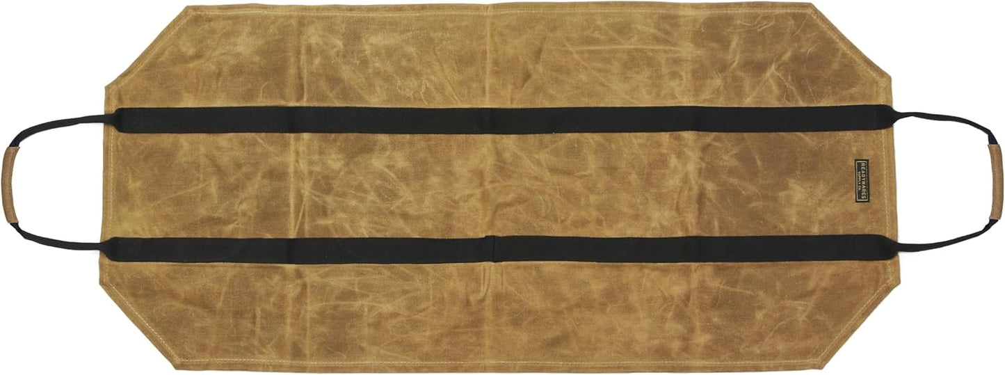 Waxed canvas firewood rack, great gift for the log cabin, firewood rack with handles, classic durable design tan