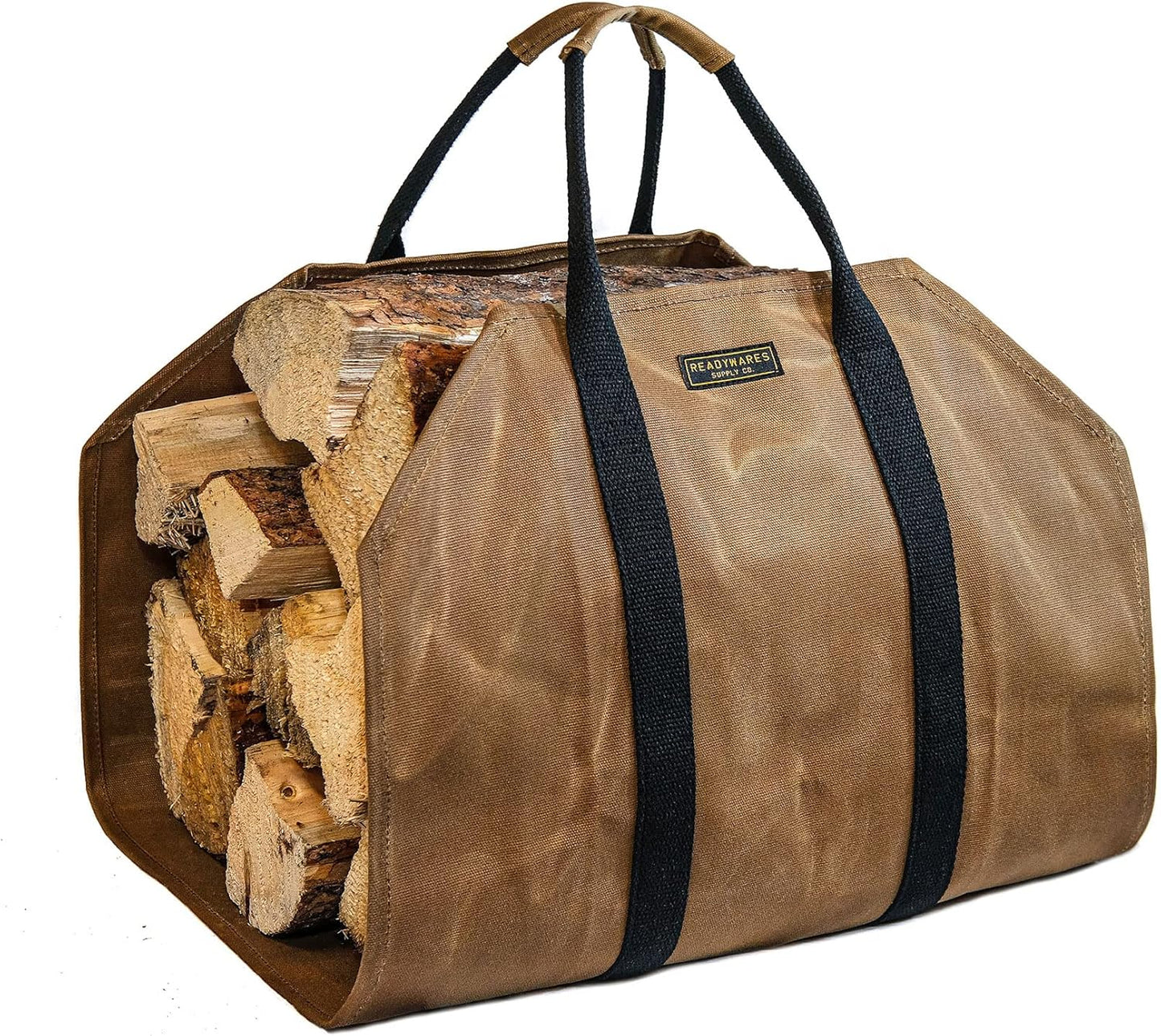 Waxed canvas firewood rack, great gift for the log cabin, firewood rack with handles, classic durable design tan