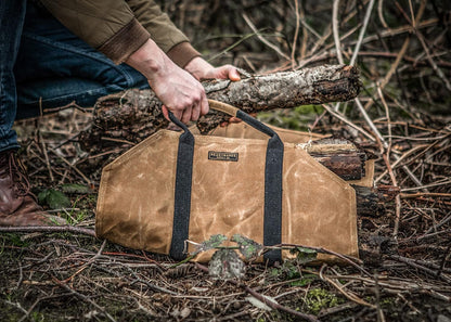 Waxed canvas firewood rack, great gift for the log cabin, firewood rack with handles, classic durable design tan