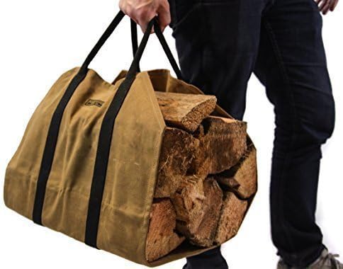 Waxed canvas firewood rack, great gift for the log cabin, firewood rack with handles, classic durable design tan