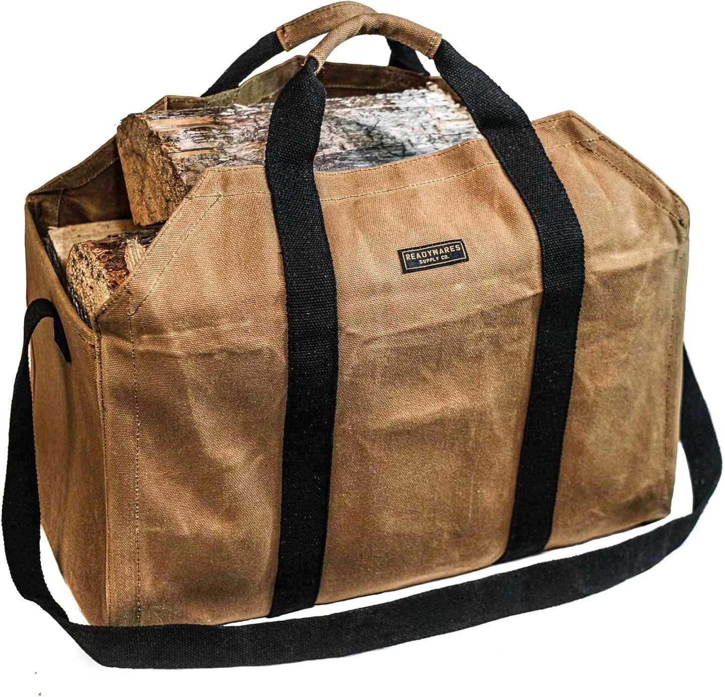 Waxed canvas firewood rack, great gift for the log cabin, firewood rack with handles, classic durable design tan